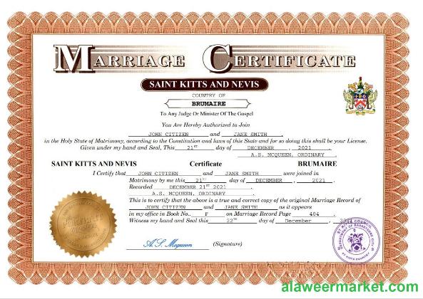 Saint Kitts and Nevis marriage certificate Word and PDF template